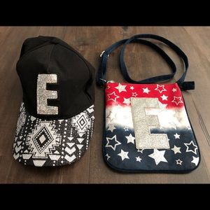 Justice Sparkly ‘E’ Ball Cap/Hat & Purse/Bag